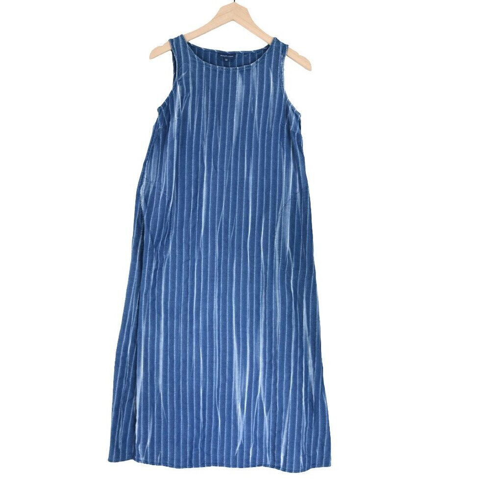 Pure Jill Indigo Dress S Petite Blue Striped Minimalist Chambray Denim Midi - Picture 9 of 10